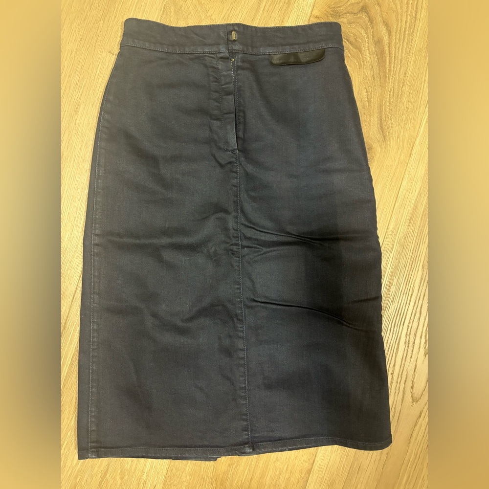 Almost black dark blue designer denim skirt.
